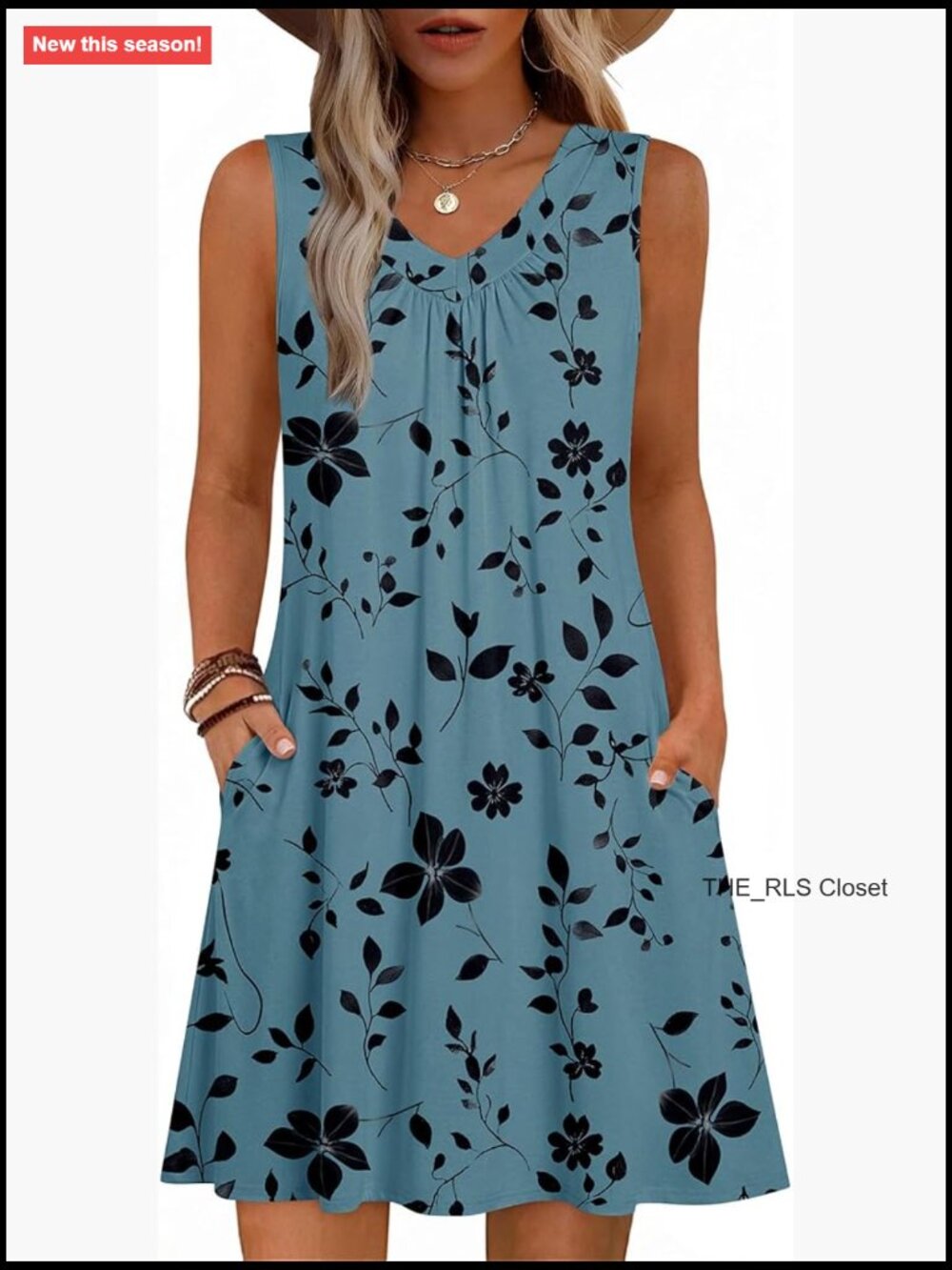Sleeveless V-Neck Pleated Tank Dress with Pockets - Picture 1 of 7